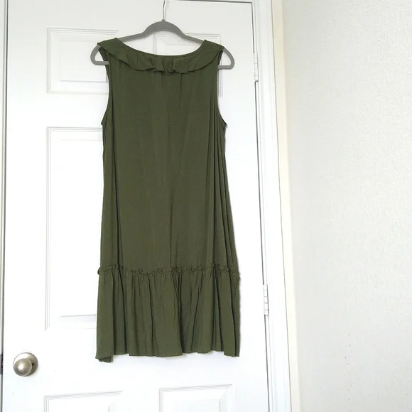 Love - fire women's sleeveless ruffle v neck olive green midi dress size L - Picture 6 of 9